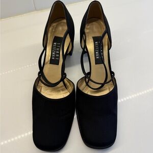 Stuart Weitzman “Tensor” Black Crepe Block Heels – Vintage – Size 7.5